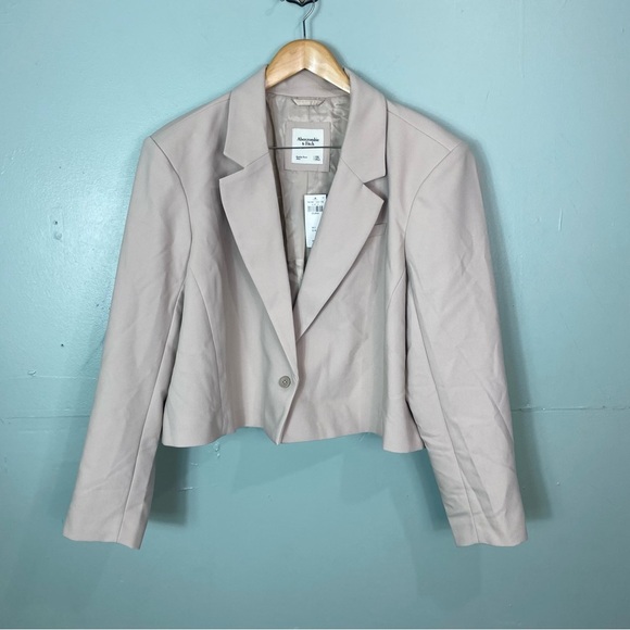 Abercrombie & Fitch Cropped Suited Blazer Jacket Cream‎ XXL - Picture 2 of 6